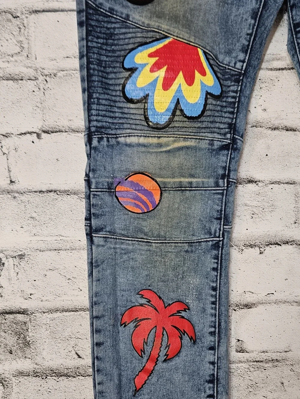 Reason New York Graphic Moto Patch Jeans Slim Fit Denim Mens 30x30 - Picture 7 of 16